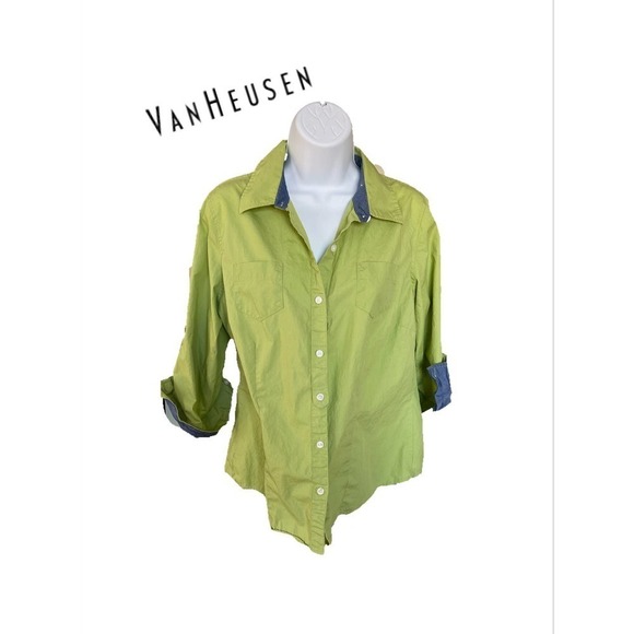 Van Heusen Tops - Van Heusen Green Button Front Blouse Sz. Lg